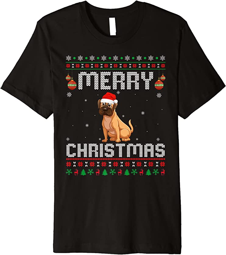 Boxer Dog Merry Xmas Design Matching Ugly Christmas Holiday Premium T-Shirt