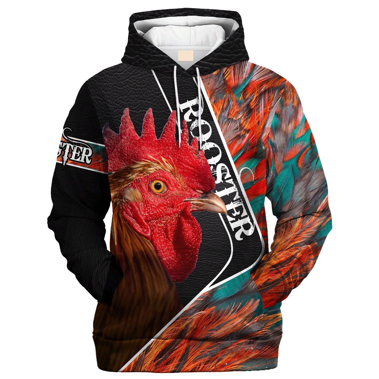 Rooster With Chicken Feathers Pattern Hoodie