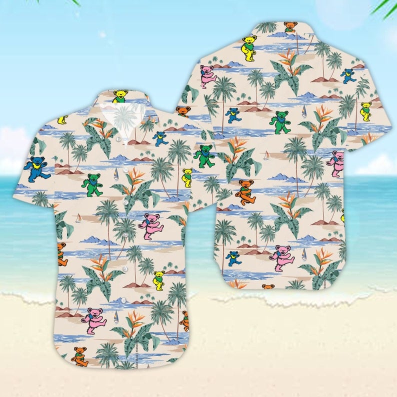 Grateful Dead Dancing Bears Palm Tree All Over Print Hawaii Shirt Ha76385