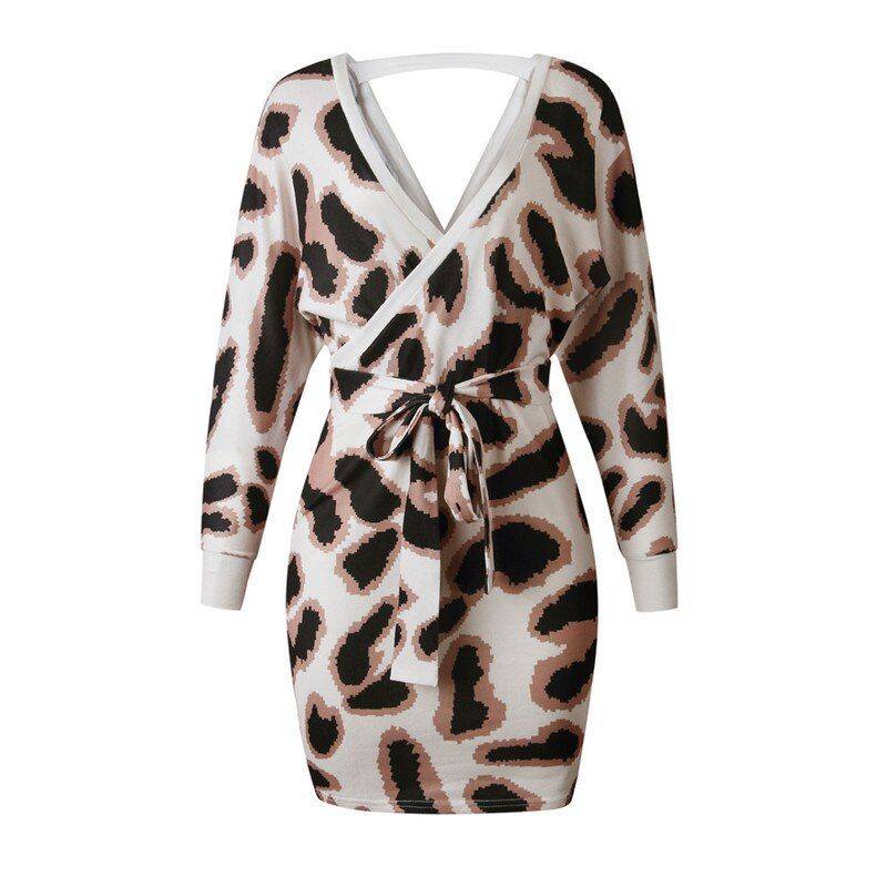 V-neck Sexy Printed Leopard Dresses