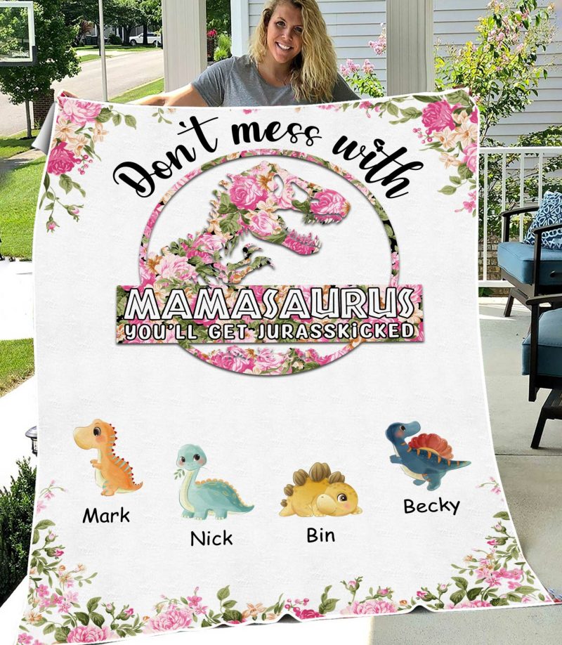 Flower Mamasaurus Personalized Blanket, Best Gift For Mother