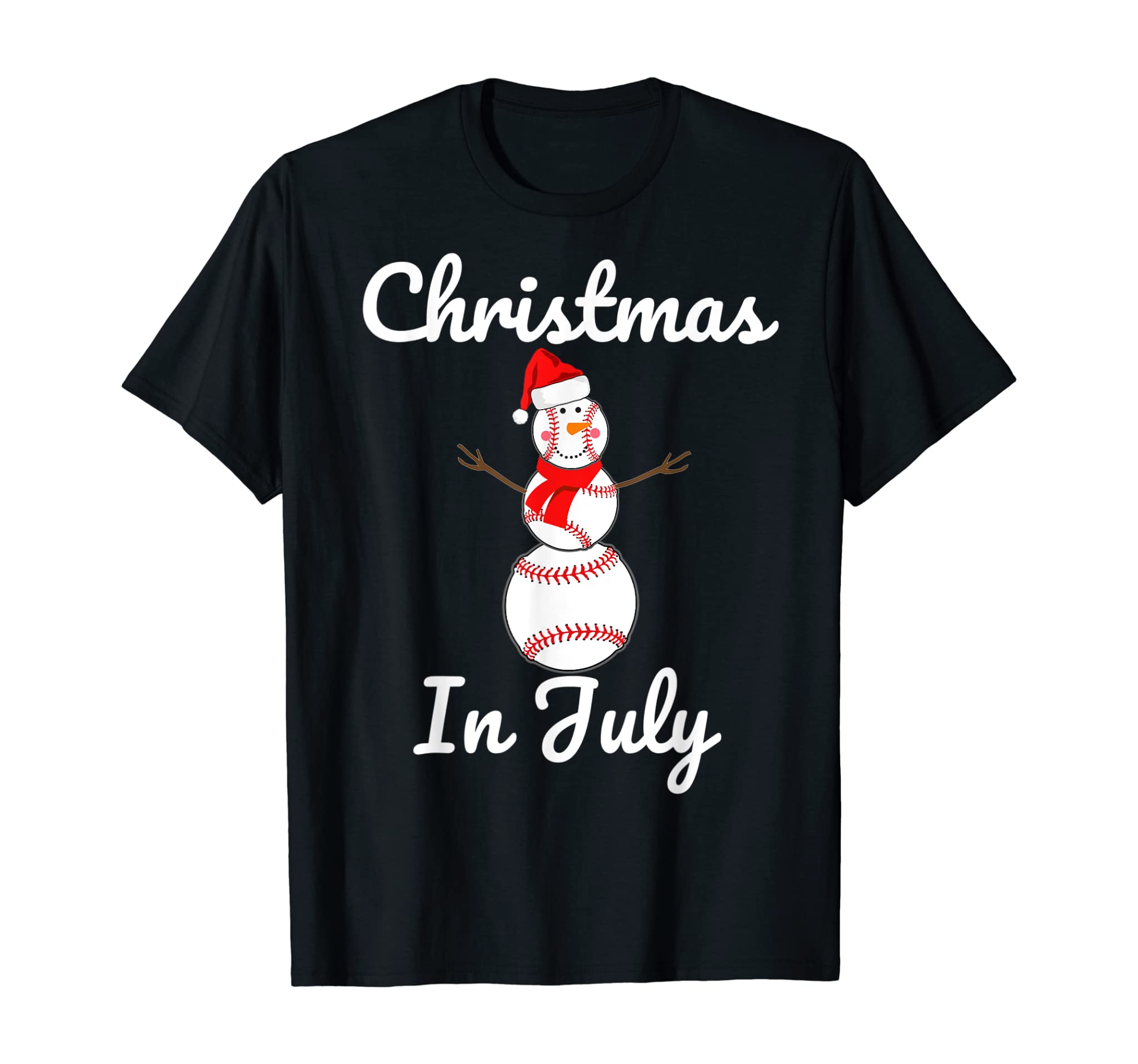 Christmas In July Baseball Snowman Santa Hat Summer 2019 T-Shirt