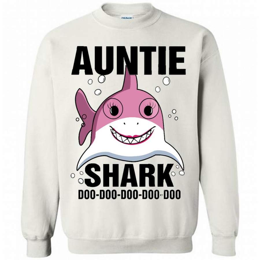 Auntie Shark Doo Doo Doo Doo Doo Doo (w) – Gildan Crewneck Sweatshirt