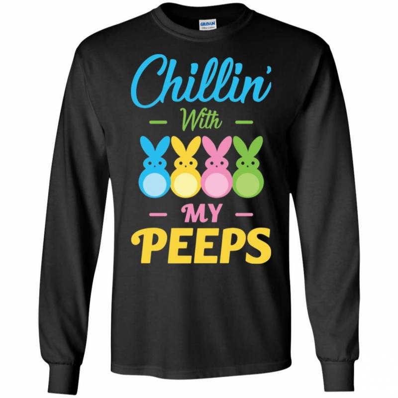 Chillin With My Peeps Easter Bunny Men Long Sleeve Shirt