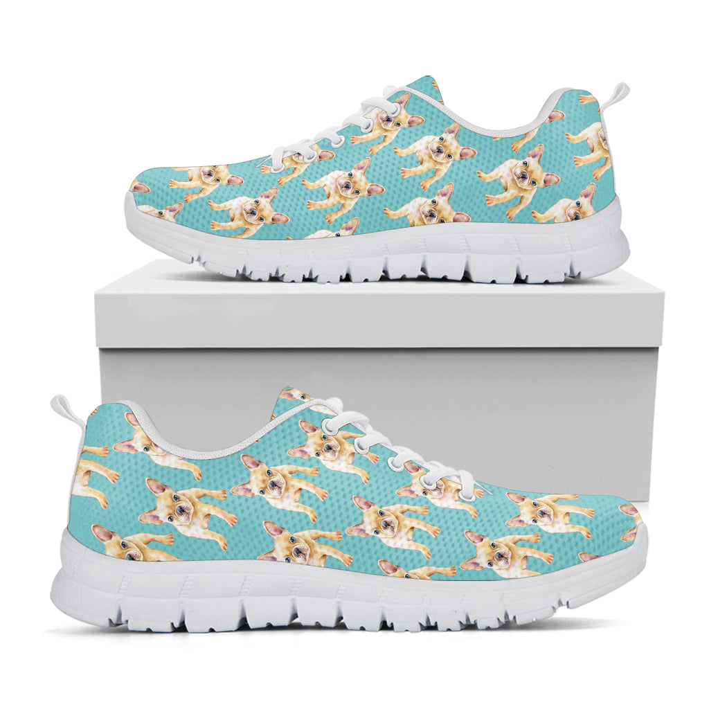 Watercolor French Bulldog Puppy Print White Sneakers