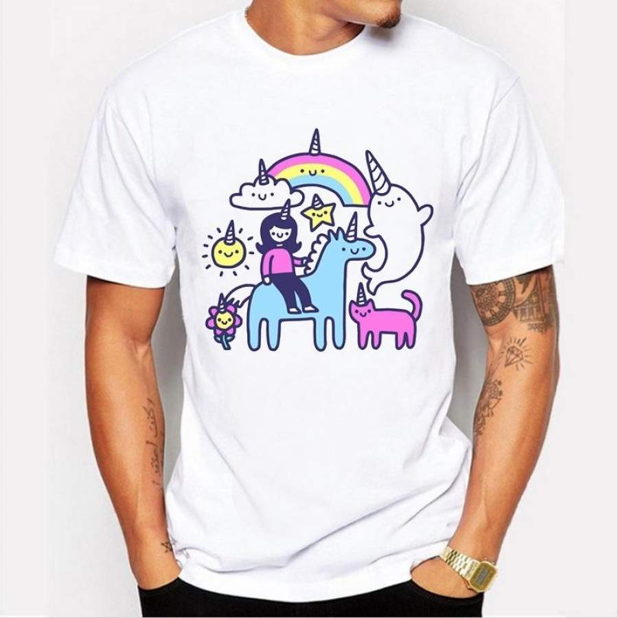 2017 Summer T-Shirt Men’S Top Short-Sleeved O Collar Reasons Cute Horse T-Shirt Men’S Clothing White Tee