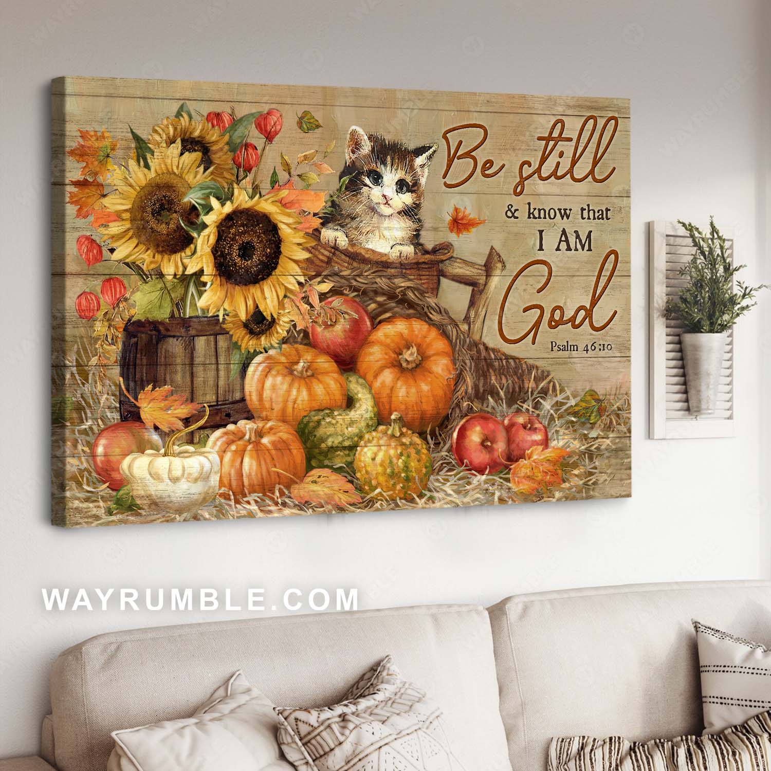 Cute Kitten, Rustic Sunflower, Pumpkin Drawing, Be Still & Know That I Am God – Jesus Landscape Canvas Prints, Home Decor Wall Art