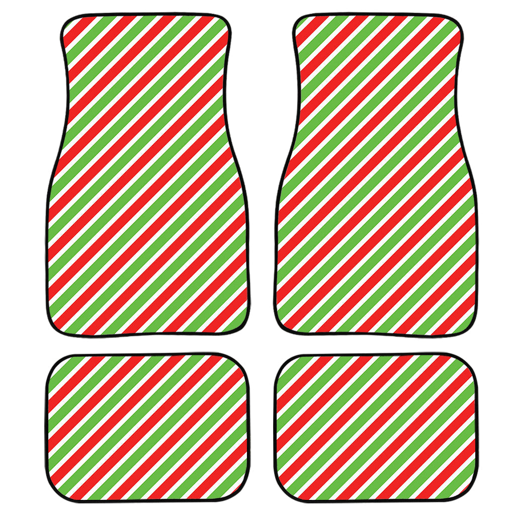 Red Green And White Candy Cane Print Front And Back Car Floor Mats, Front Car Mat