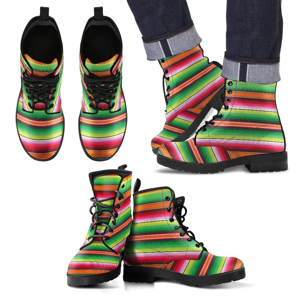 Baja Serape Mexican Blanket Pattern Print Men Women Leather Boots Fashion Boots Custom Shoes