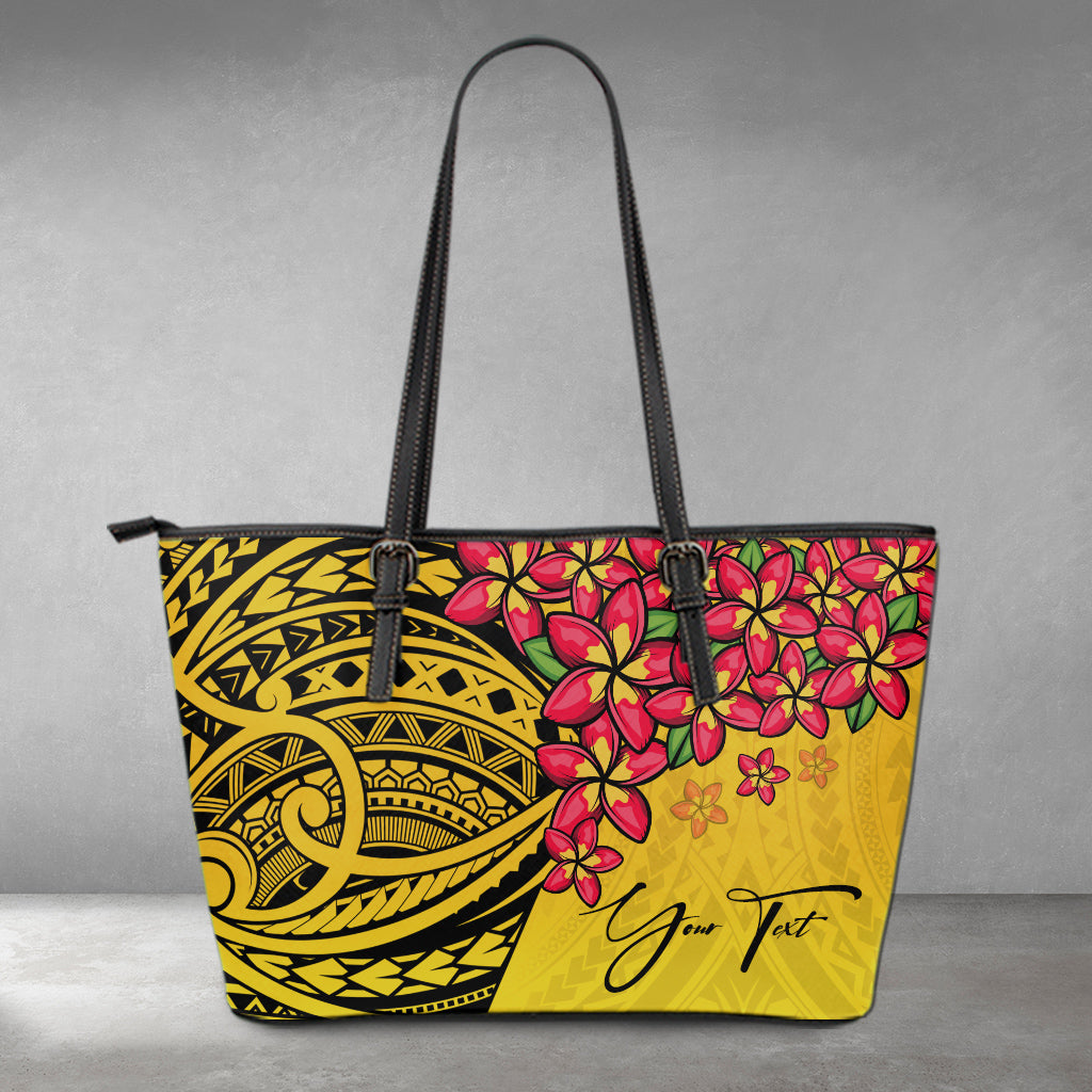 (Custom) Polynesian Leather Tote – Polynersian Plumeria Yellow Personal Signature A24