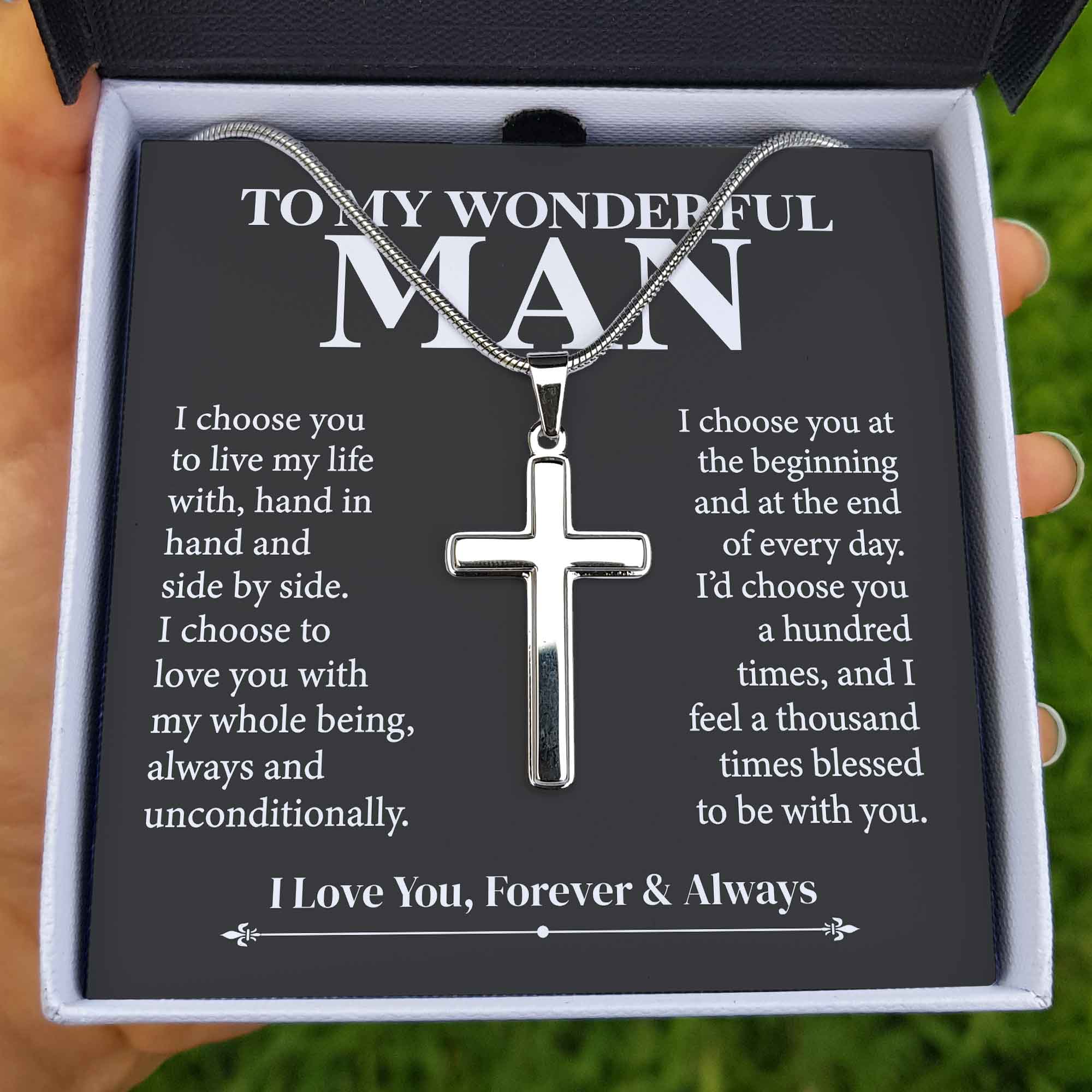 To My Wonderful Man – I Choose You – Personalized Cross Necklace