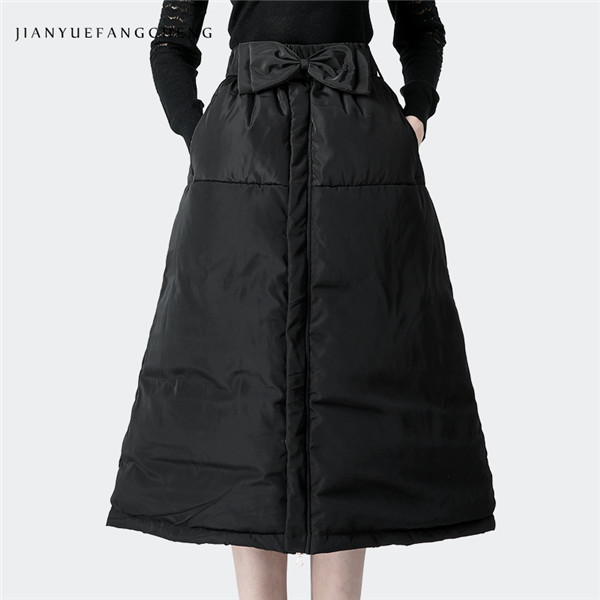 Womens Long Winter Skirts Splicing High Waist Duck Down Skirt Thicken Warm Plus Size A Line Maxi Skirt Female Mid-Calf Jupe alx