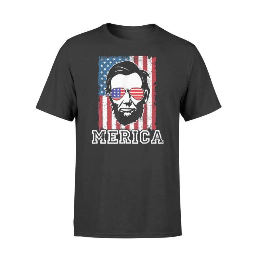 4th of July Shirt Merica Abe Abraham Lincoln USA Flag Standard Tee