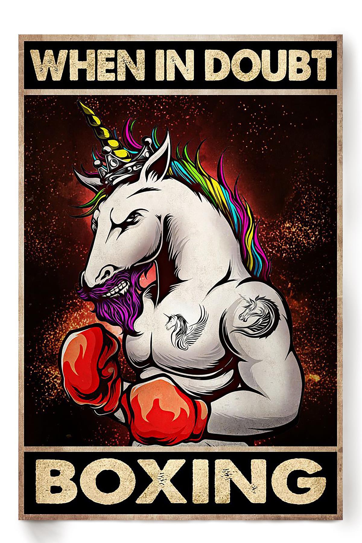 When In Doubt Boxing Unicorn Boxer Gift For Gymer Fitness Center Decor Poster