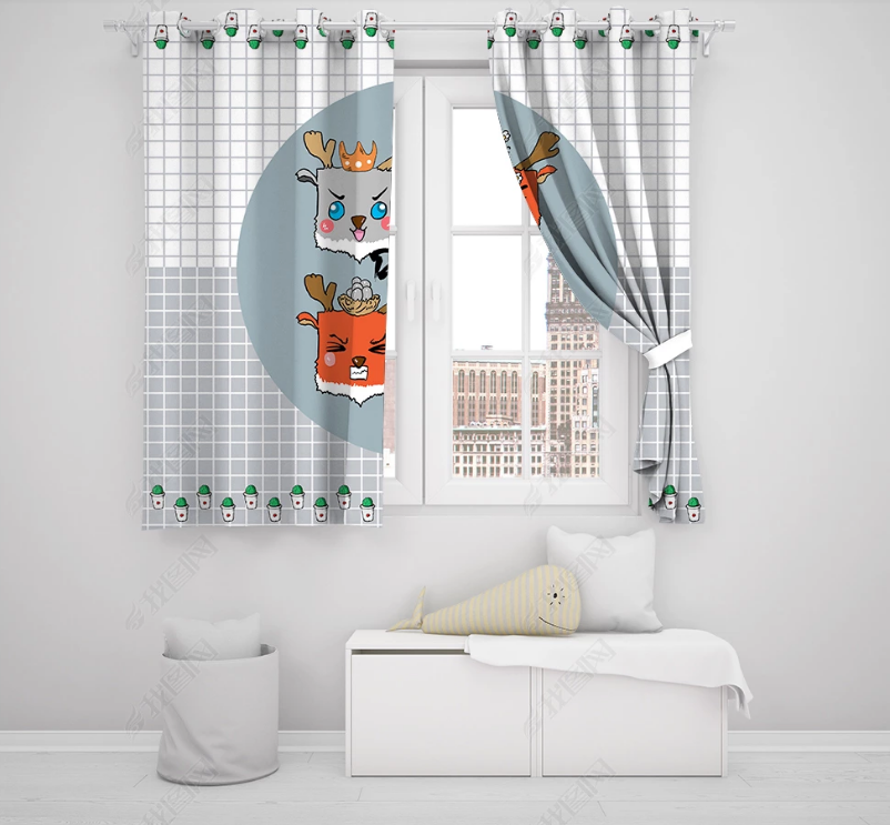 3D Cartoon Animal Deer Curtains And Drapes Lqh 171