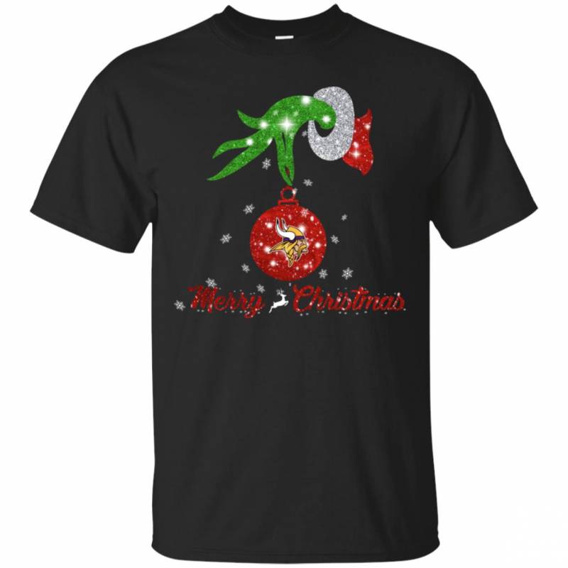 Grinch Hand Ornament Minnesota Vikings Glitter Christmas Shirts