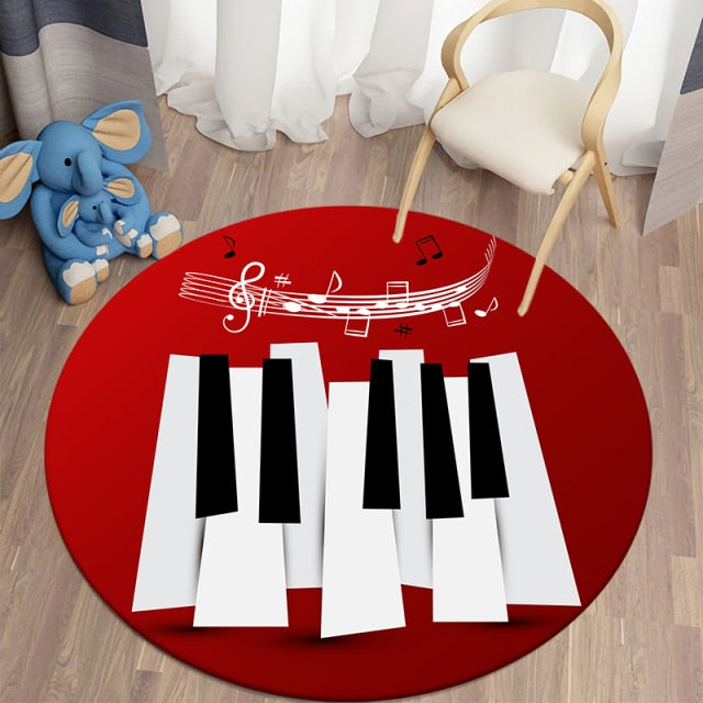 Red Piano – Music Note Round Carpet For Living Room Rugs Kids Carpet