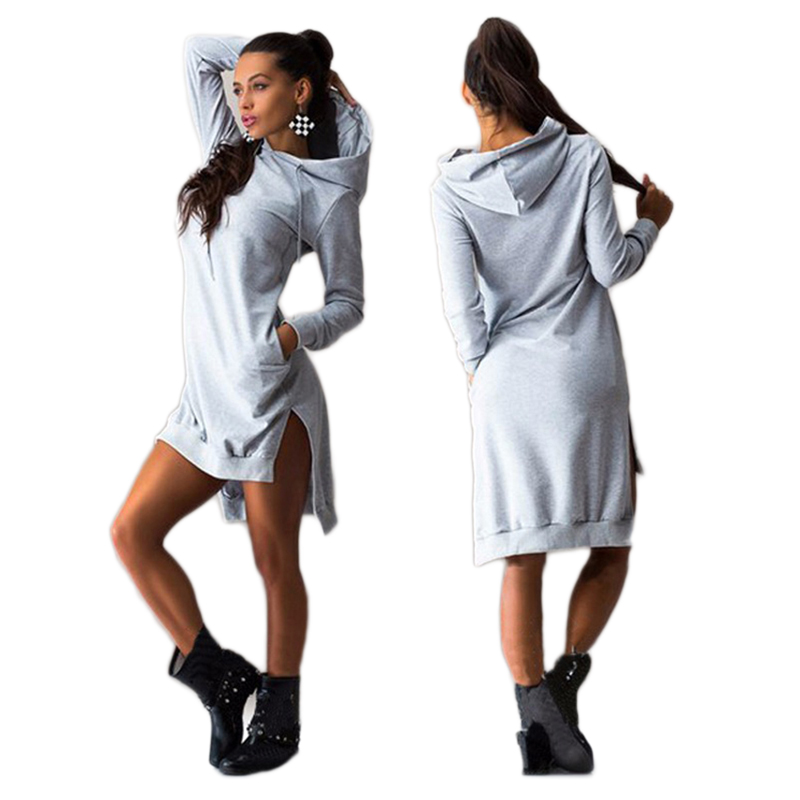 Woman Sweatshirt Dress Hoodies Autumn Sports Casual Long Sleeve Split Sweatshirt Hooded Dress Women Casual Hooded Sweatshirt alx