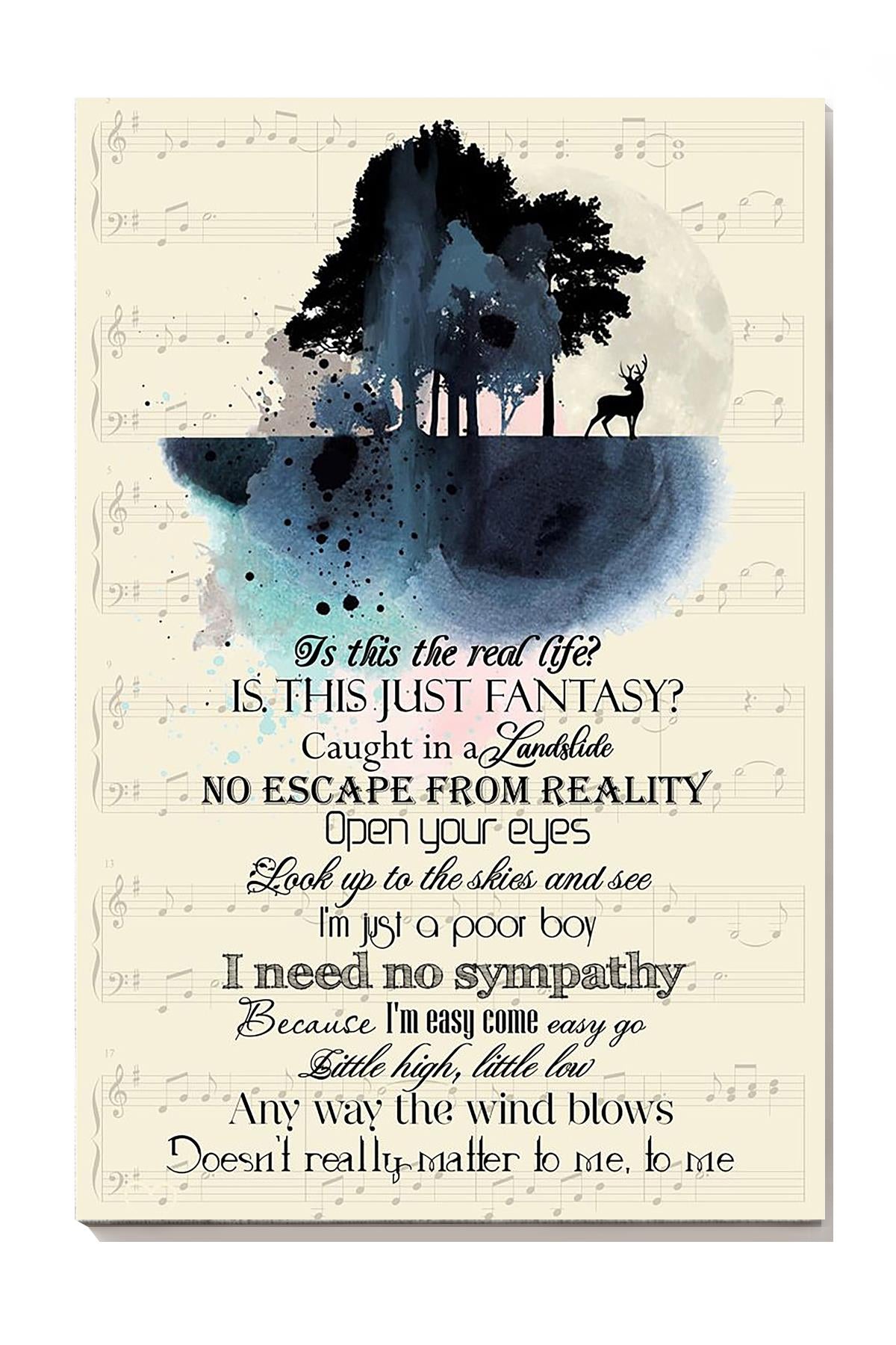 Bohemian Rhapsody Lyrics Trees And Deer Wall Art For Queen Fan Home Decor Wrapped Canvas