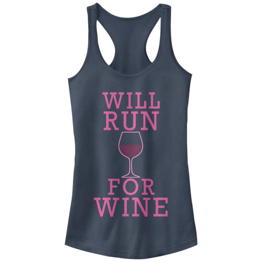 CHIN UP Junior’s Run For Wine  Racerback Tank Indigo