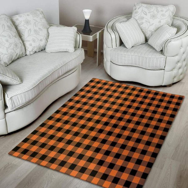 Orange Plaid Area Rug