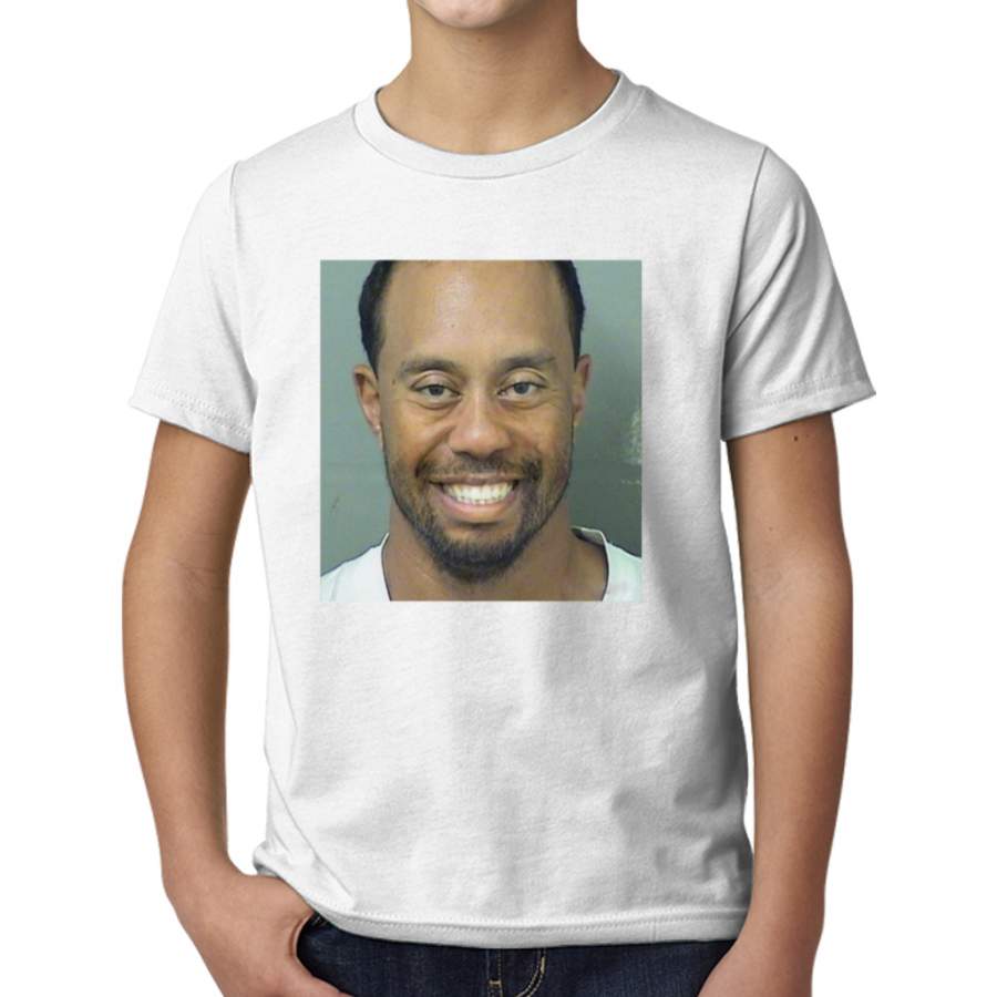 Tiger Woods Mugshot T-shirt Smile Young T-Shirts