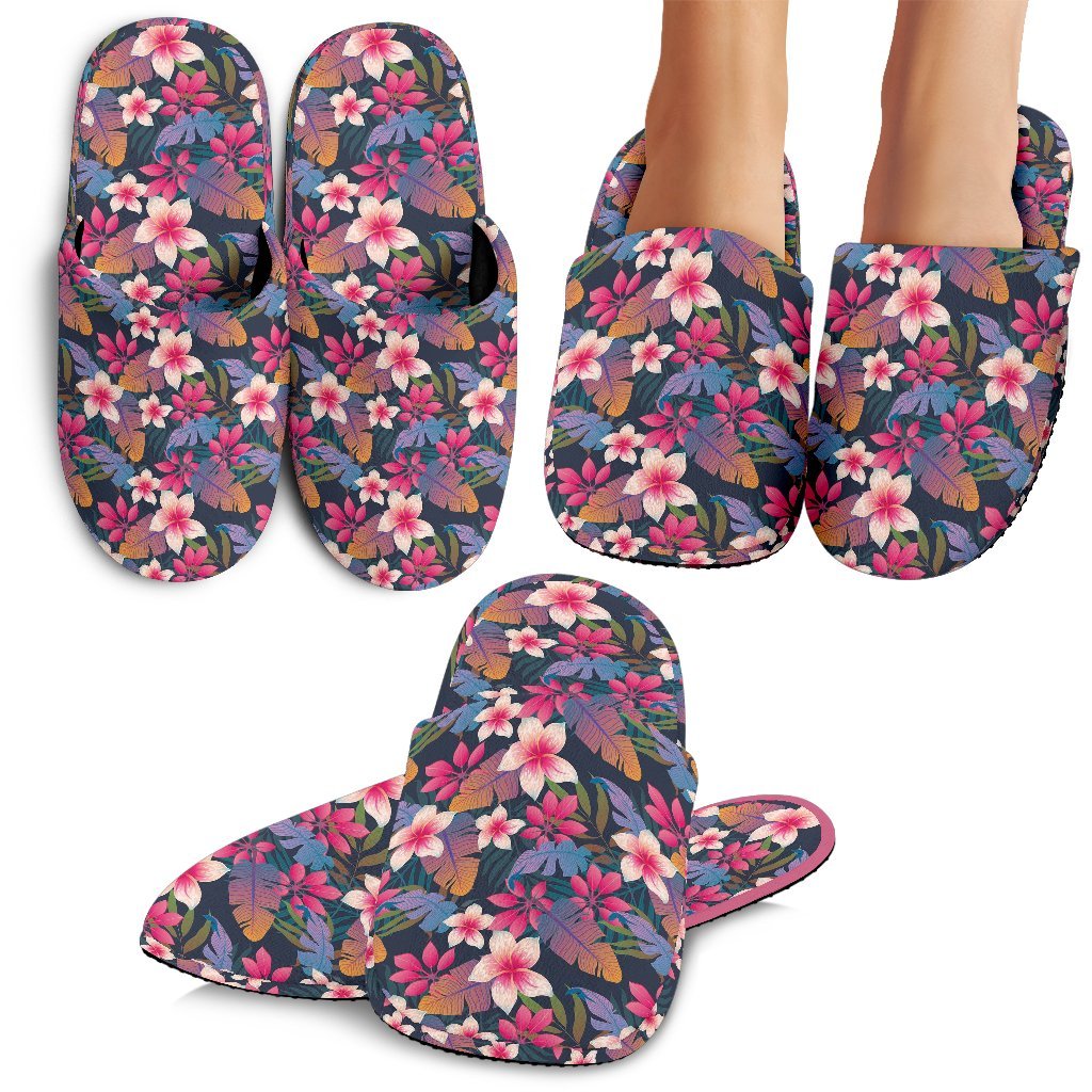 Hawaii Floral Tropical Flower Hibiscus Palm Leaves Pattern Print Premium Home Slippers Ha34935