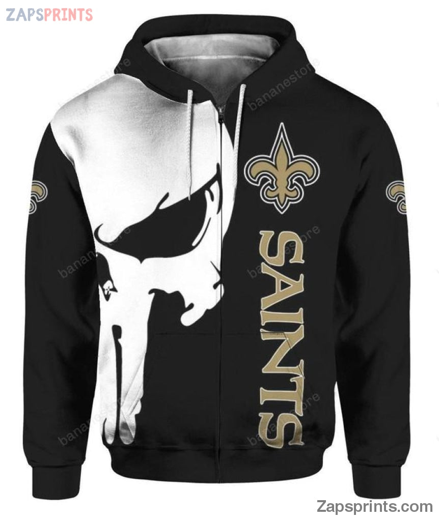 New Orleans Saints Skull 3 D Hoodie V11 Gift For Fan Football Lovers