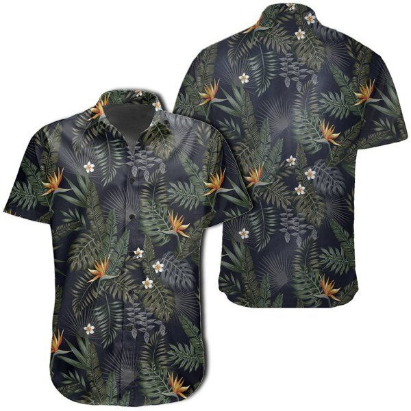 Tropical Leaves And Flowers In The Night Style Hawaiian Shirt