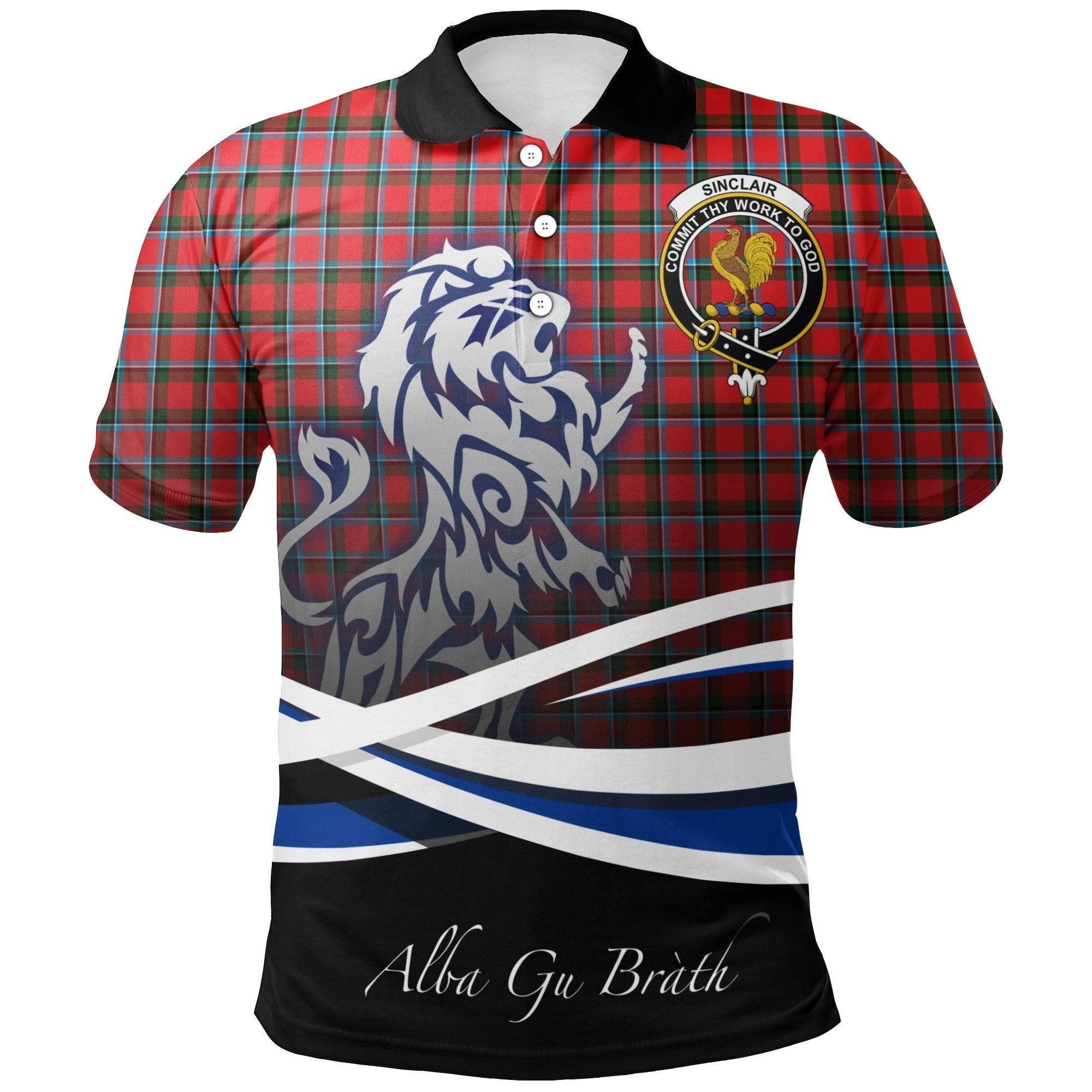 Sinclair Modern Clan Polo Shirt, Scottish Tartan Sinclair Modern Clans Polo Shirt Crest Lion Style