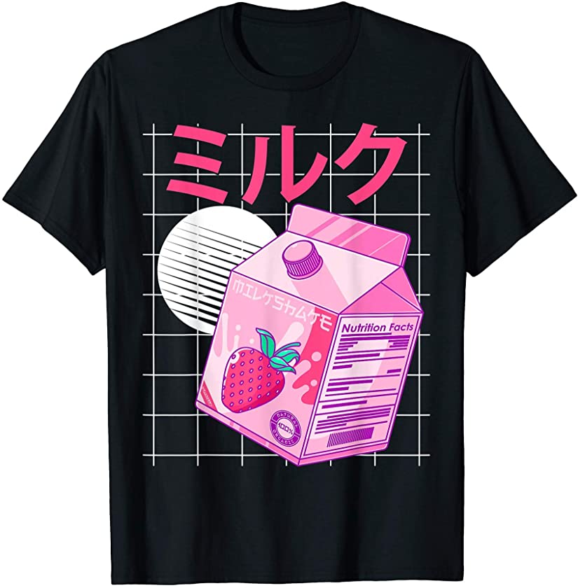 Japanese Kawaii Strawberry Milk Shake Carton Funny Retro 90s T-Shirt ...