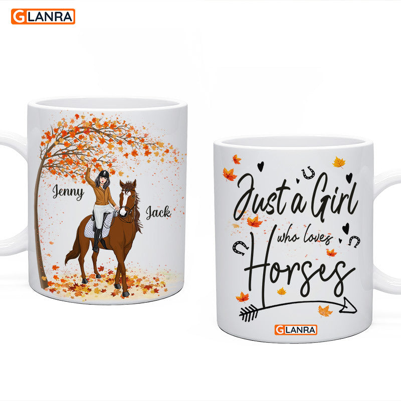 Personalized Just A Girl Who Loves Horses Mug, Custom Horse Girl Fall Season Mug, Horse Lover, Horse Quote Mug, Animals Lover, Gift For Girl