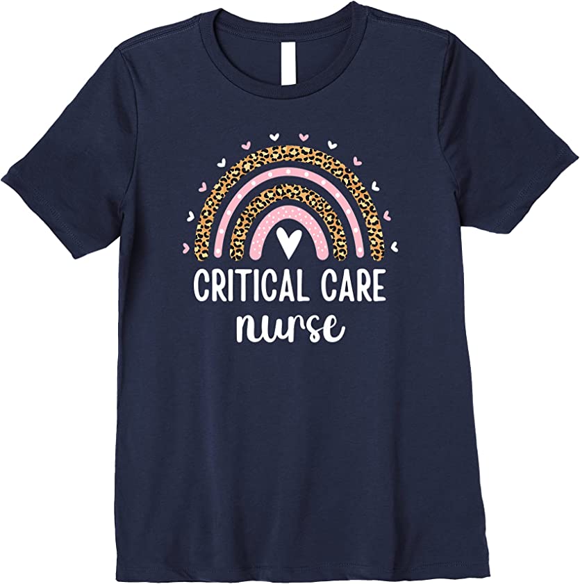 Womens Critical Care Nurse Nursing Leopard Rainbow Intensive Care Premium T-Shirt