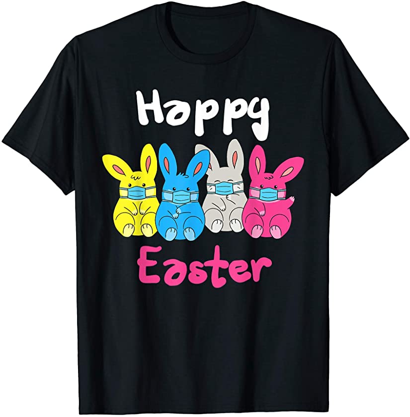 Kids Rabbits Bunny Face Mask Happy Easter Quarantine T-Shirt