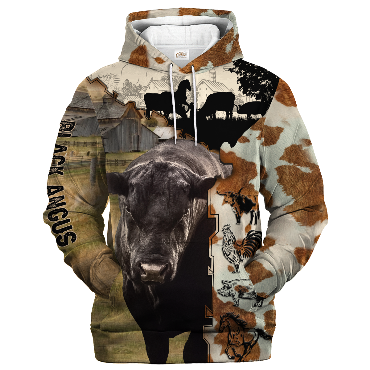 Black Angus Hoodie 3D All Over Print, Black Angus Fur Pattern On The Farm Hoodie