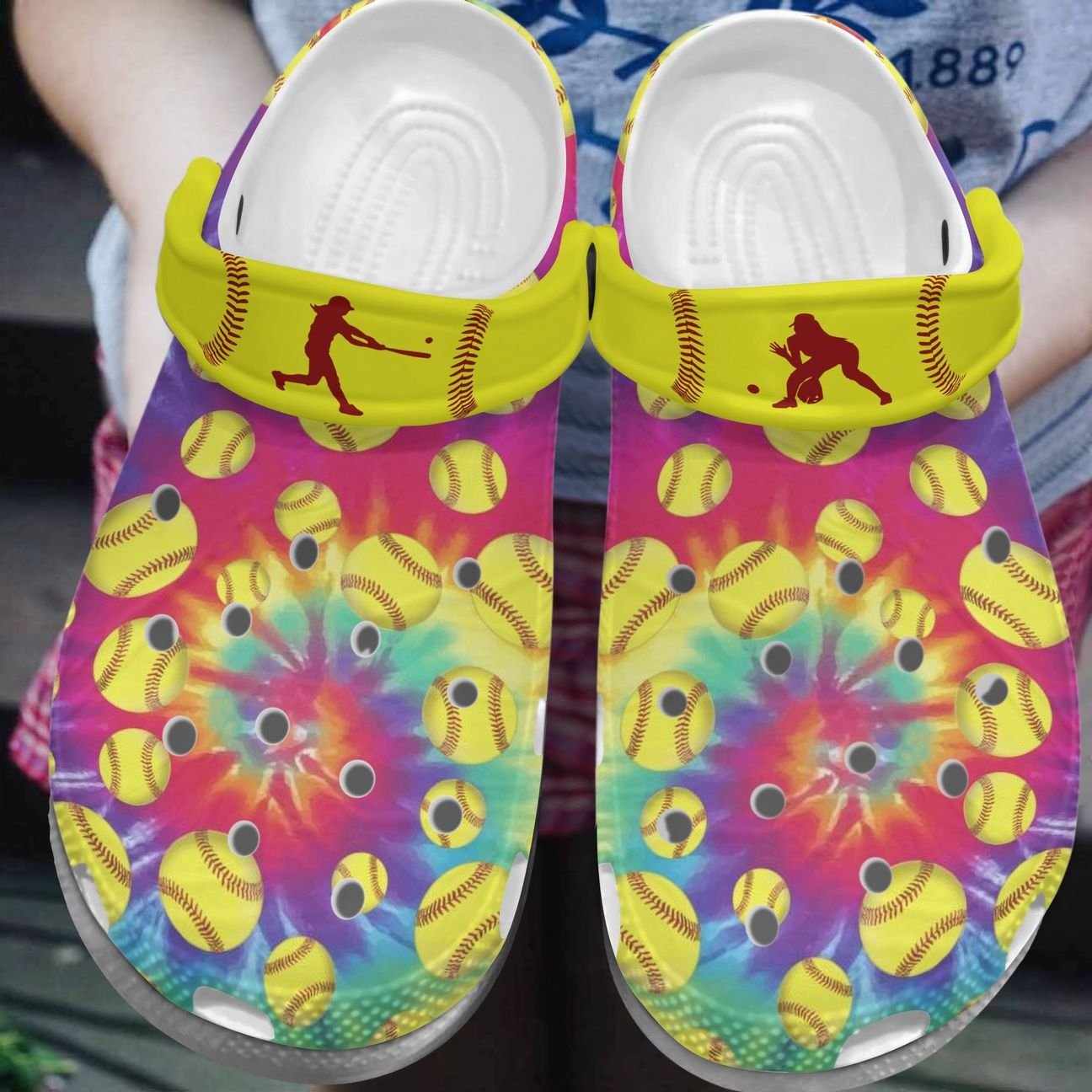 Softball Personalize Clog, Custom Name, Text, Fashion Style For Women, Men, Kid, Print 3D Whitesole Colorful Softball