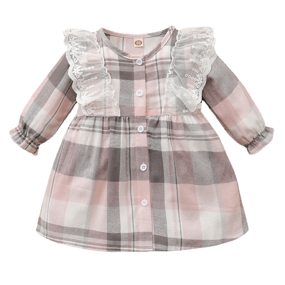 Spring and Autumn New Baby Girl Lace Edge Long-sleeved Plaid Dress Girls Long-sleeved Dress Toddler Girl Dresses Kids Clothes alx