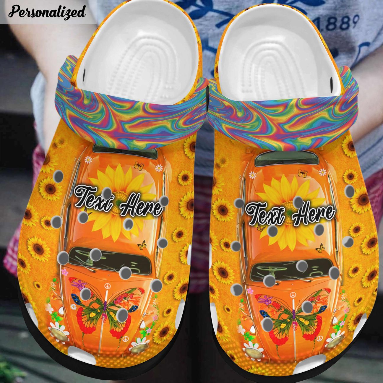 Hippie Personalized Clog, Custom Name, Text, Color, Number Fashion Style For Women, Men, Kid, Print 3D Hippie Trippy Car