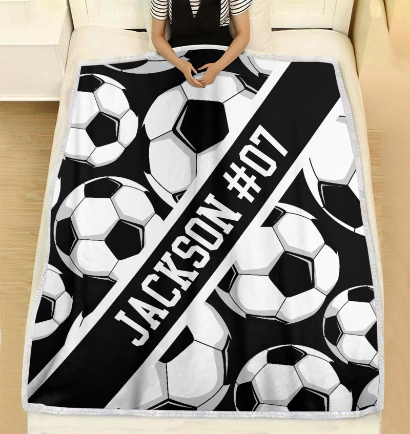 Personalized Custom Soccer Blanket, Gift For Soccer Player With Custom Name