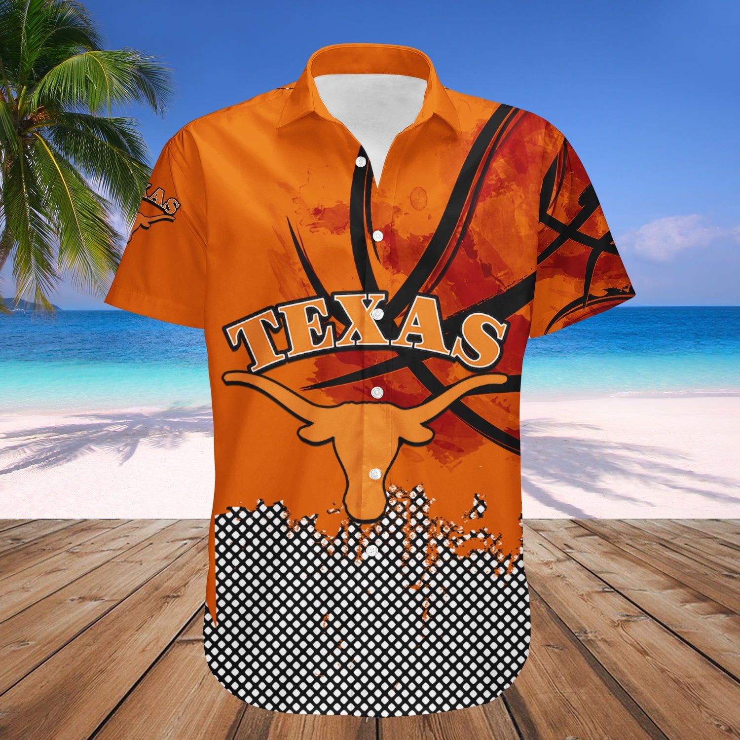 Texas Longhorns Hawaii Shirt Basketball Net Grunge Pattern – NCCA