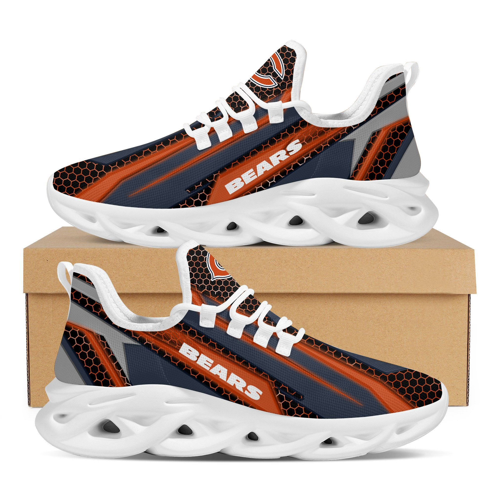 Chicago Bears Geometric Hexagon Design Trending Max Soul Clunky Sneaker Shoes For Mens Womensamerican Football Team Fans