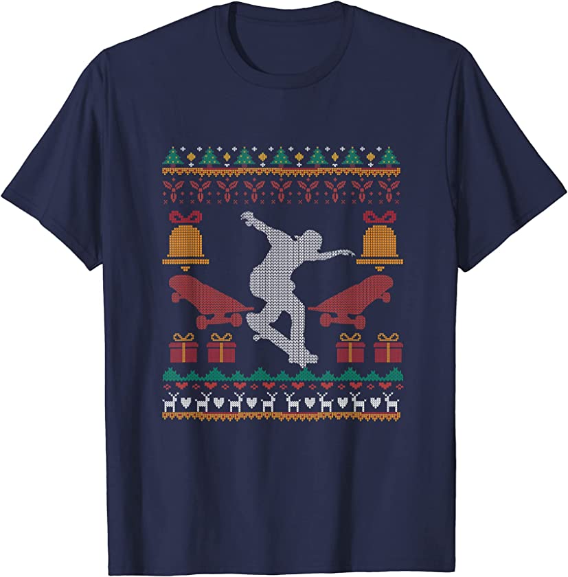 Ugly Christmas Skateboarding Santa Claus Skateboard New Year T-Shirt