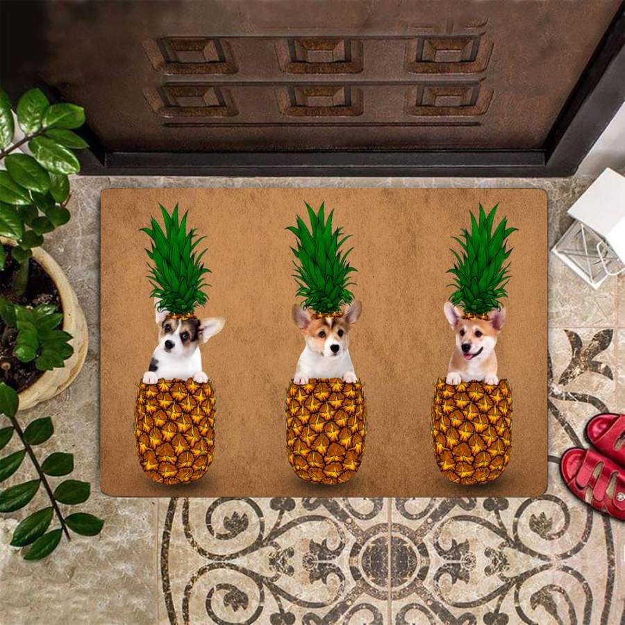 Corgi Pineapple Doormat Cute Dog Doormat Rug Front Outdoor Indoor Mat Good Housewarming Gift