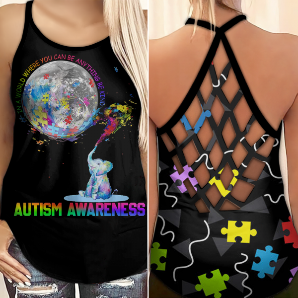 Be Kind Autism Elephant Autism Awareness Criss Cross Tank Top Autism Awareness Shirts Autism Awareness Gift Ht