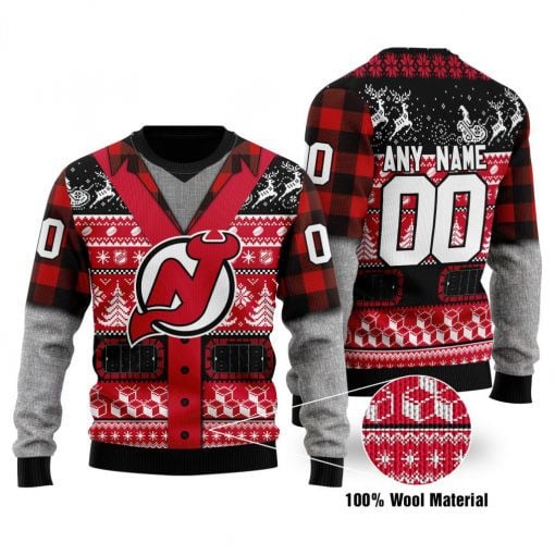 New Jersey Devils Custom Name Number Gift For Fan Ugly Wool Sweater Christmas