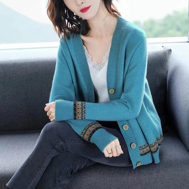 Women Vintage Cardigan Sweatrer 2022 Fall Soft Cotton Loose Knitted Hot Tide V-neck Thick Winter Casual Simple Jacket alx