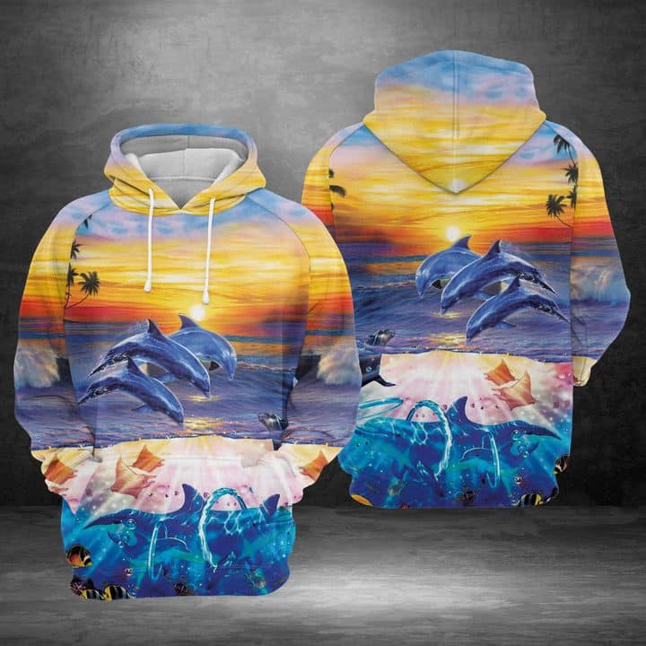 Dolphins Dance Under Sunset 3D Printed Hoodie/Zipper Hoodie