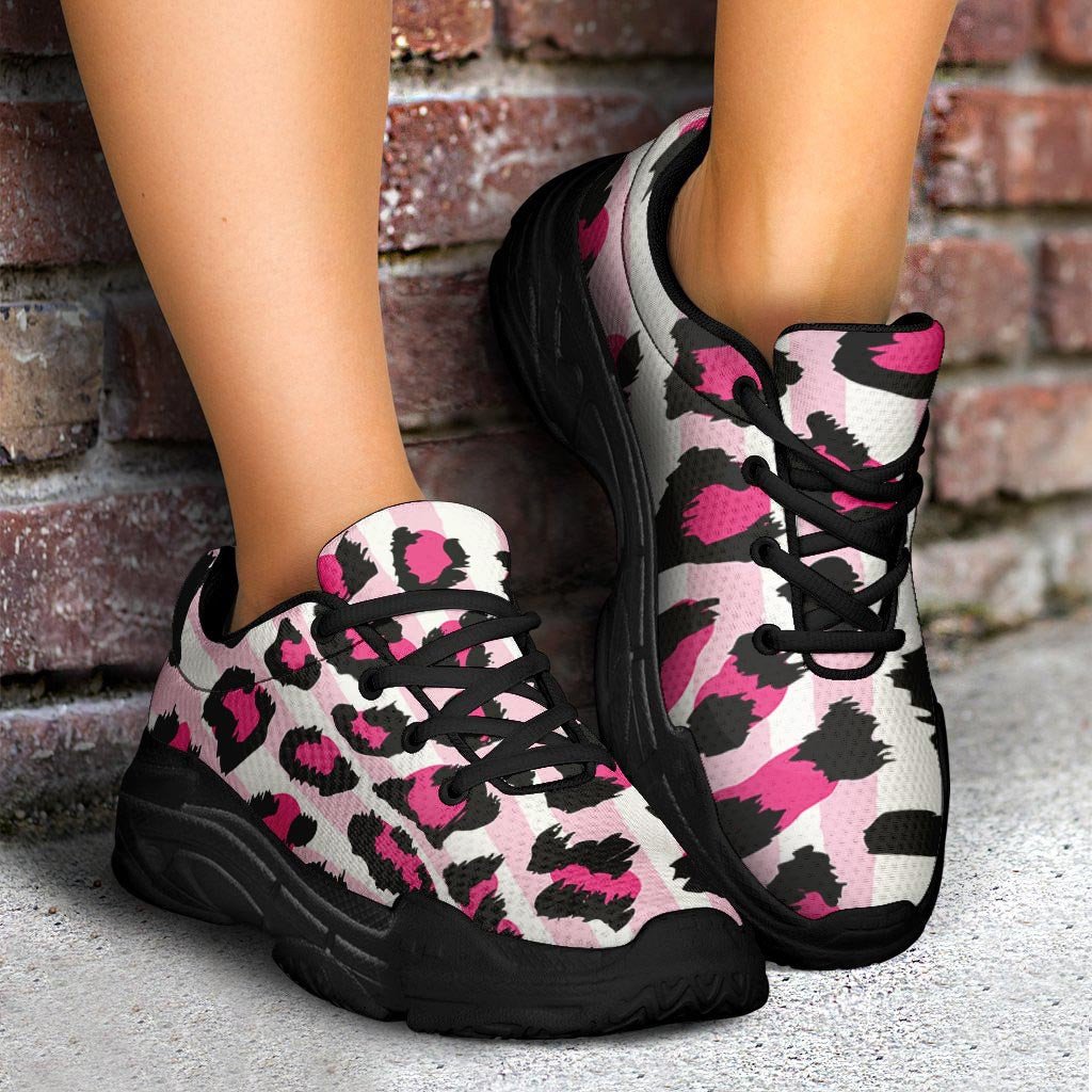 Pink Striped Leopard Chunky Sneaker Art 454