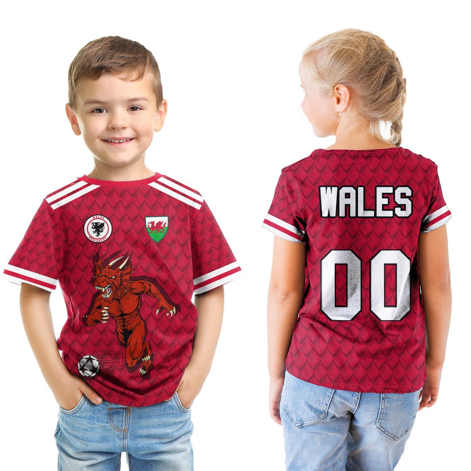 (Custom) Wales Dragon T-shirt Kid Euro Soccer A27