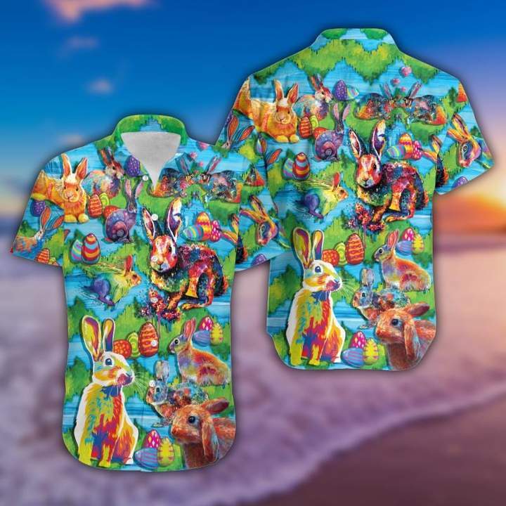 Easter Day Watercolor Bunny Hawaii Unisex Print Aloha Short Sleeve Casual Shirt Ha16409